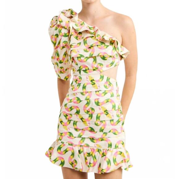 Alemais Dresses | New Alemais Seeker One Shoulder Mini Dress In Multi | Color: Green | Size: Us8 | Nwtbrands2love3's Closet